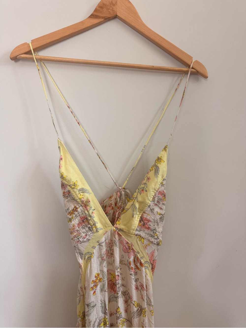 Yellow Floral Spaghetti-Strap Halter Dress